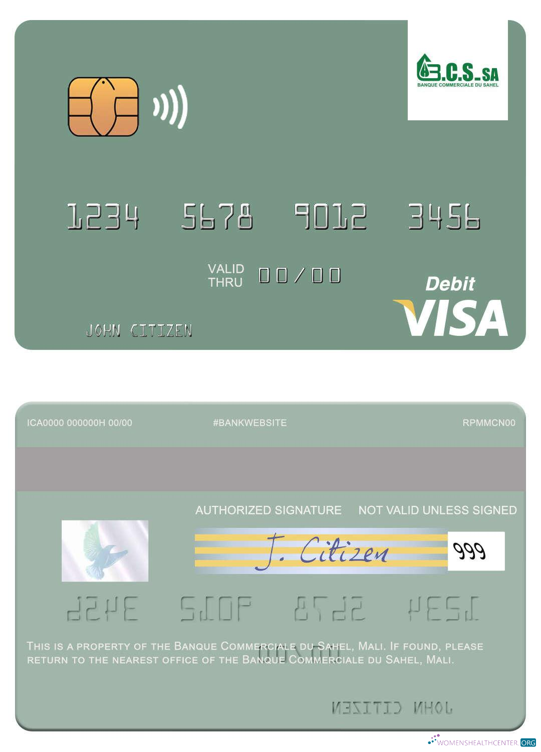Download Mali Banque Commerciale du Sahel visa debit card Photoshop template